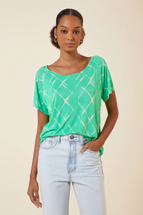 BLUSA CANOA ESTAMPA CRISTALINA MENTA