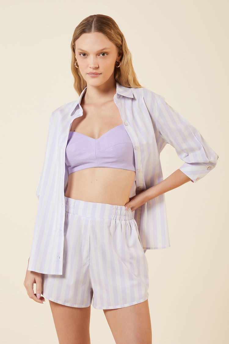 SHORT TRICOLINE LISTRADO BICOLOR LILAC G - LILAC - 272554