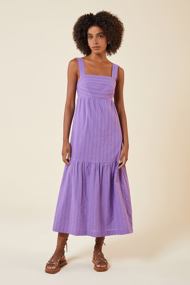 VESTIDO TRICOLINE MAQUINETADO-LILAC P - LILAC - 272587