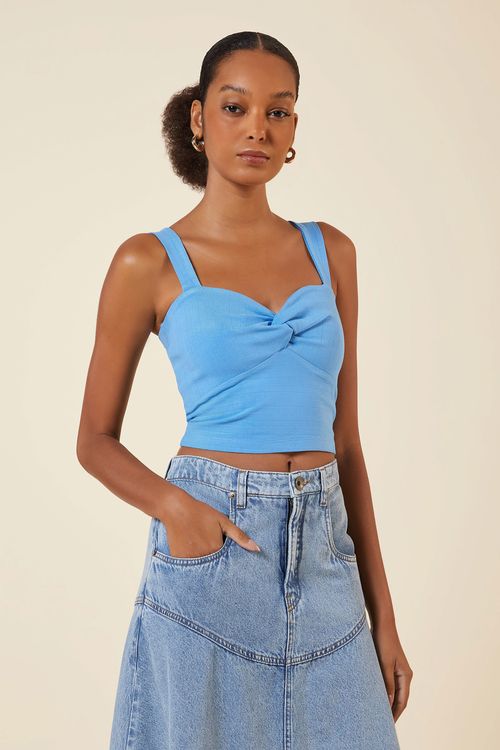 BLUSA CROPPED TORCIDA MALHA AZULEJO