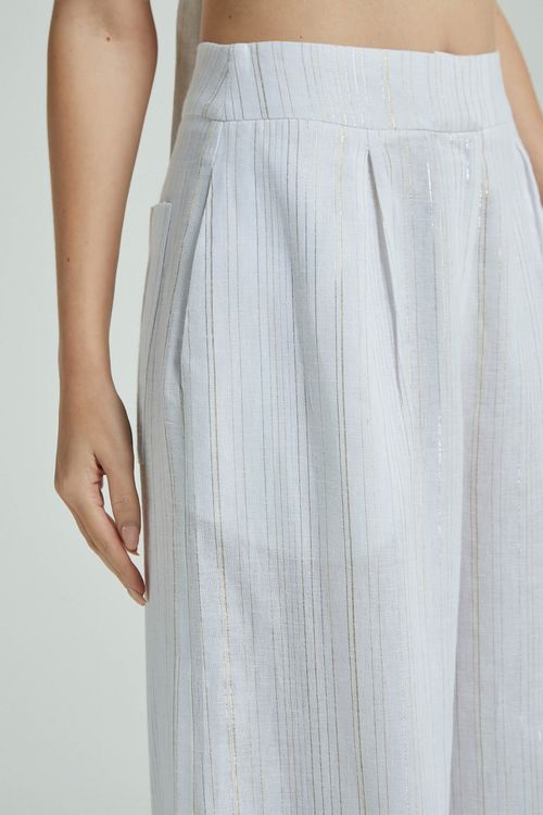 CALCA PANTALONA RISCAS LUREX-BRANCO