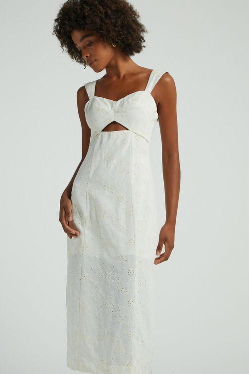 VESTIDO MIDI LINHO BORDADO-OFF WHITE