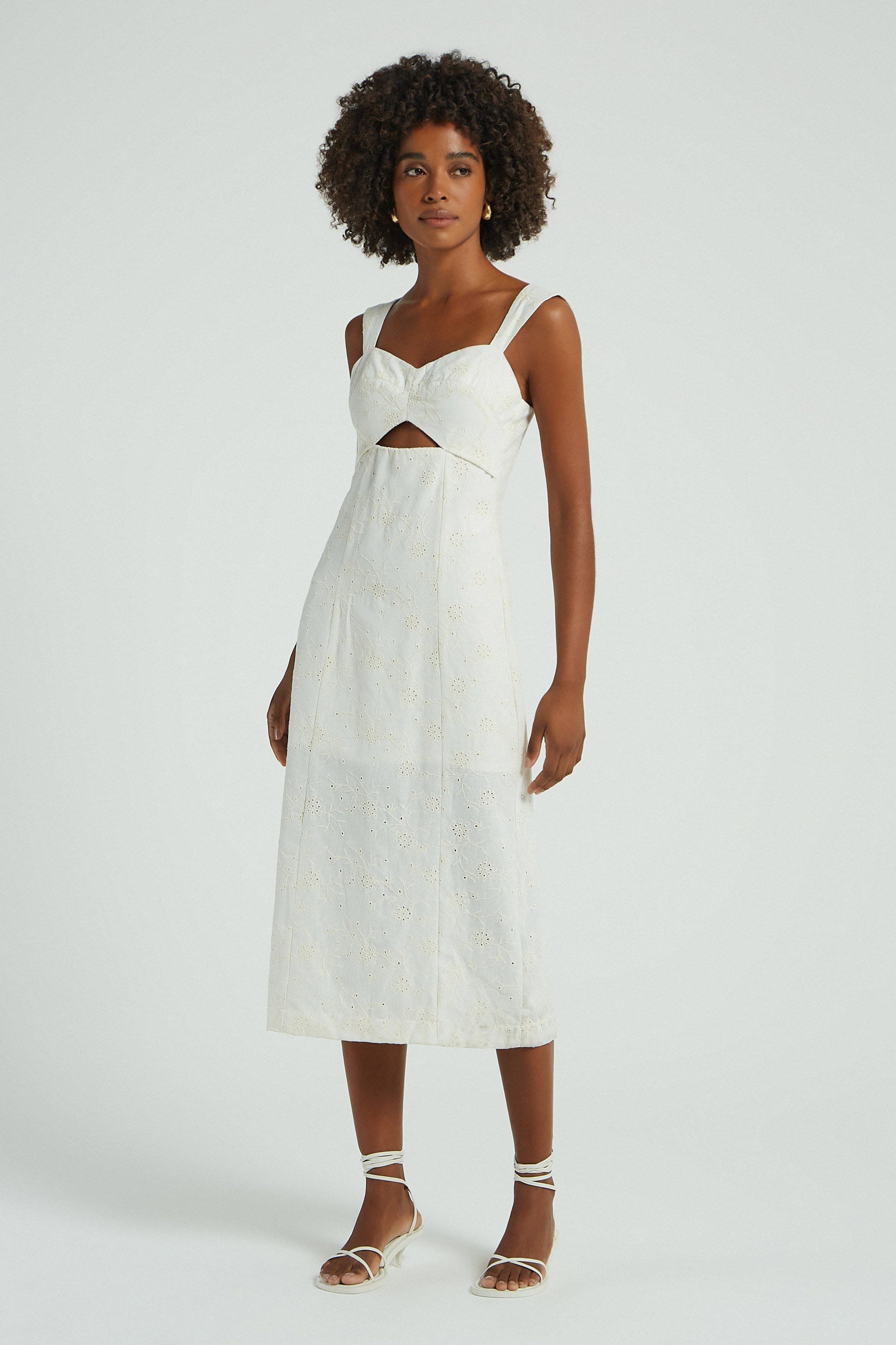 VESTIDO MIDI LINHO BORDADO-OFF WHITE PP - OFF WHITE - 273500