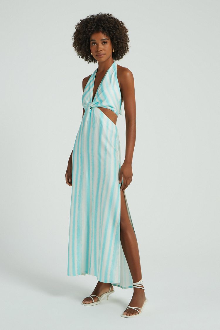 VESTIDO LONGO ESTAMPA LISTRADO AQUA G - EST LISTRADO AQUA - 273510