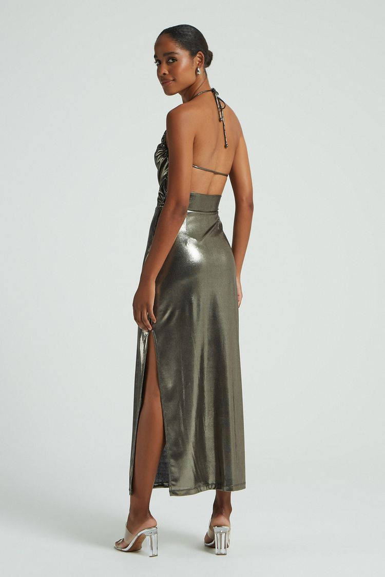 VESTIDO LONGO JERSEY FOIL-OURO PP - OURO - 273591