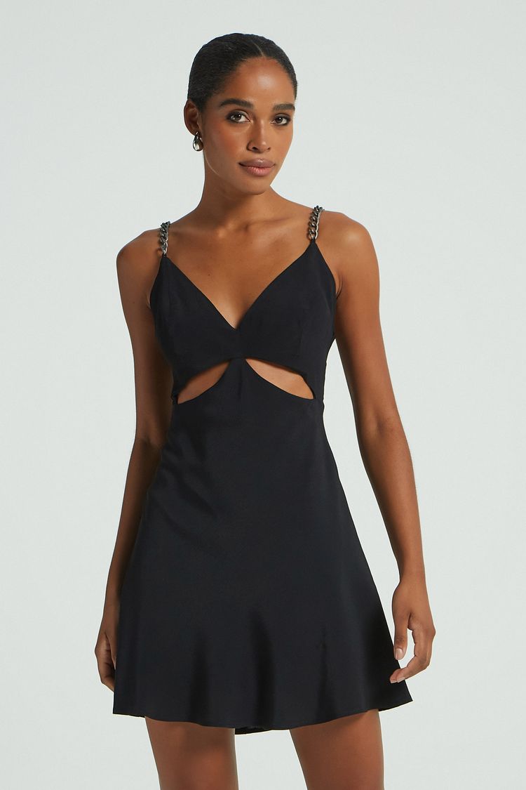 VESTIDO CURTO ALCA CORRENTE-PRETO P - PRETO - 273812