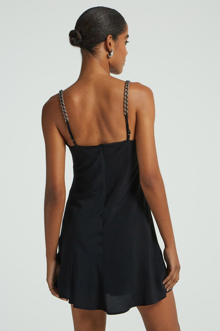VESTIDO CURTO ALCA CORRENTE-PRETO P - PRETO - 273817