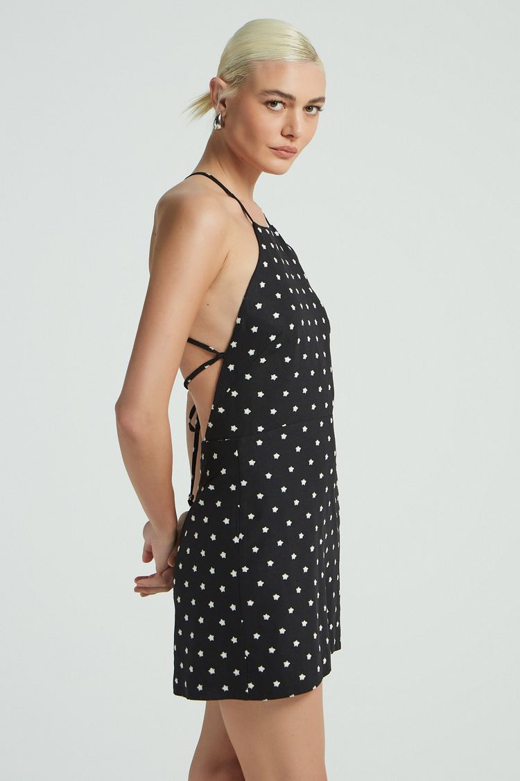 VESTIDO BASICO LINHO ESTRELINHAS-PRETO/OFF PP - PRETO/OFF - 273913