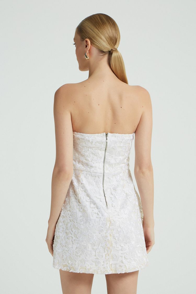 VESTIDO CURTO RENDA C/ BABADO-OFF WHITE M - OFF WHITE - 274078