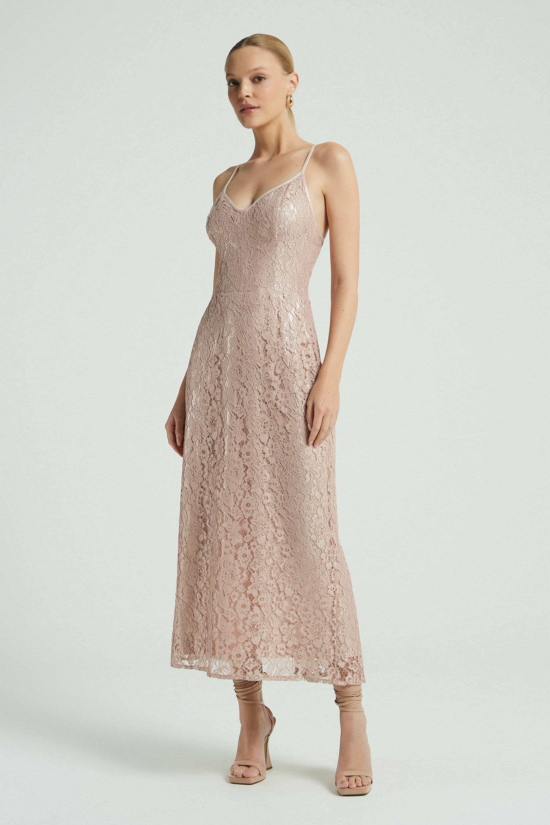 VESTIDO MIDI RENDA-NUDE M - NUDE - 274987