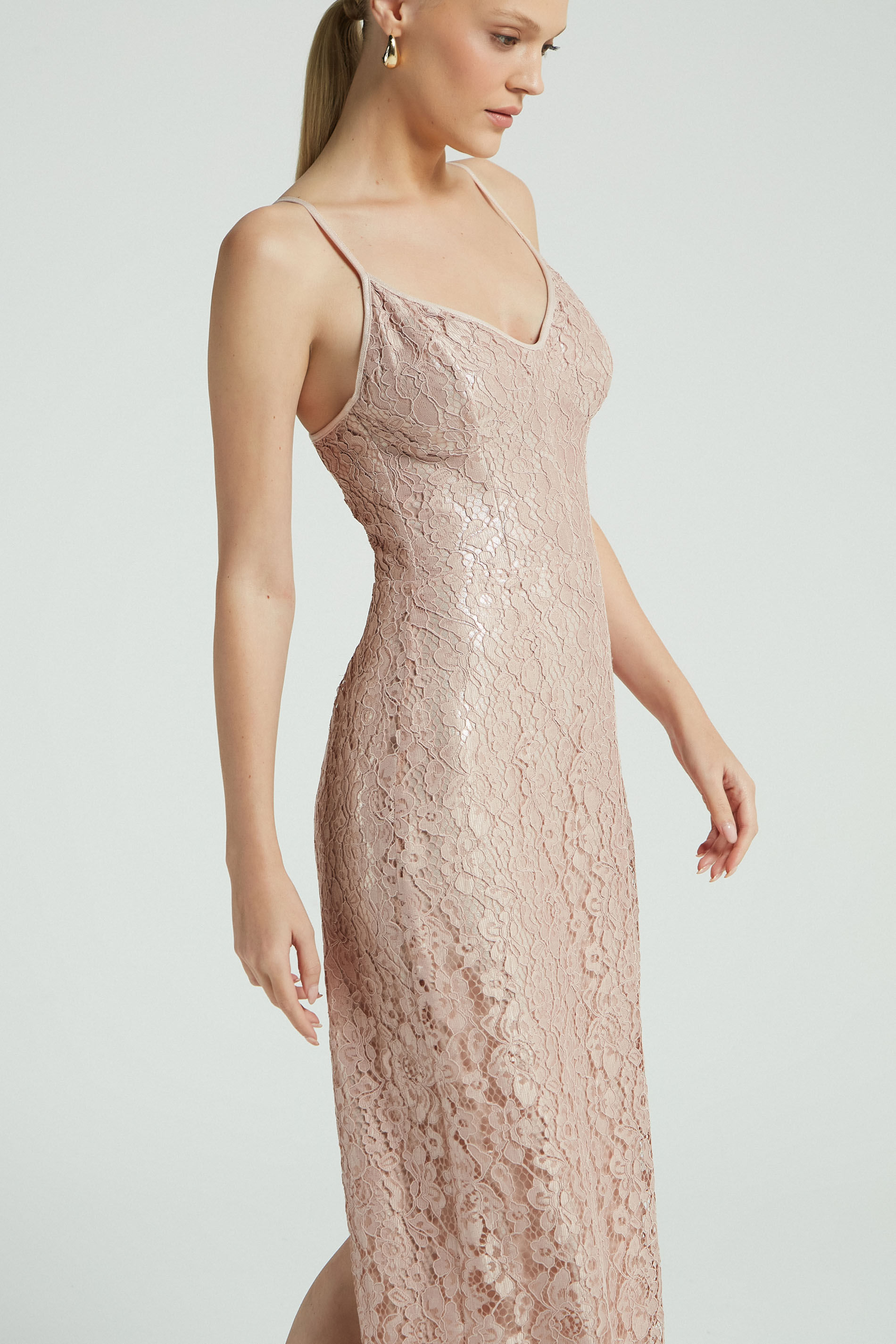 VESTIDO MIDI RENDA-NUDE M - NUDE - 274997