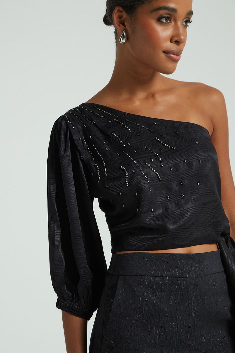 CROPPED 1 OMBRO COM BORDADO PRETO PP - PRETO - 275037