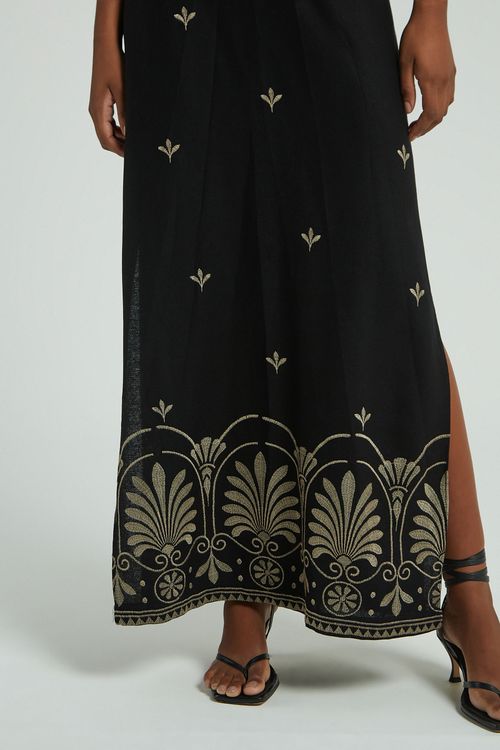 VESTIDO LONGO BARRADO BORDADO-PRETO