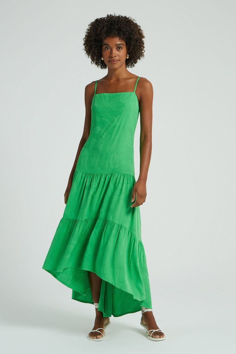 VESTIDO LONGO VISCOSE JACQUARD-VERDE P - VERDE - 275482