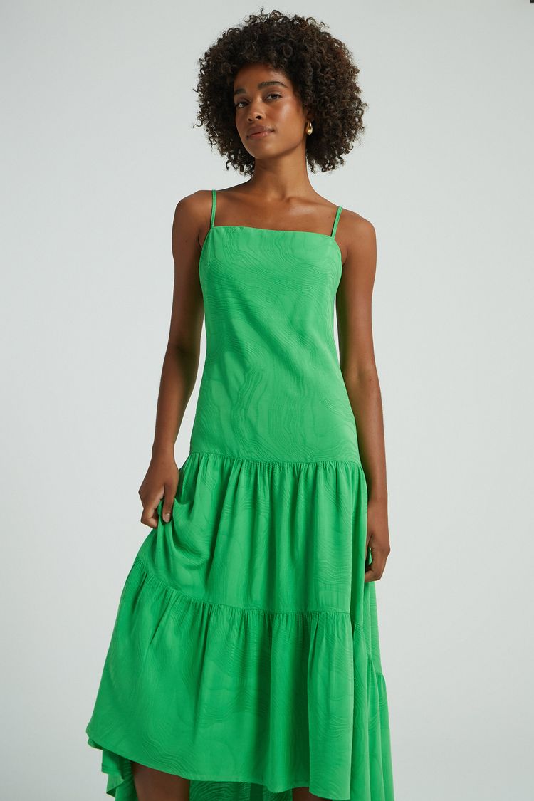 VESTIDO LONGO VISCOSE JACQUARD-VERDE P - VERDE - 275492