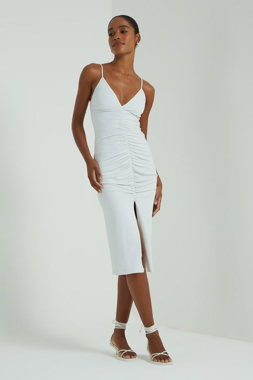 VESTIDO MALHA FRANZIDO - BRANCO