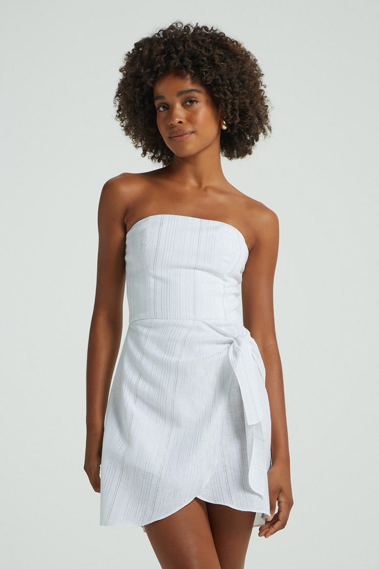 VESTIDO TQC LINHO RISCAS LUREX - BRANCO P - BRANCO - 276059