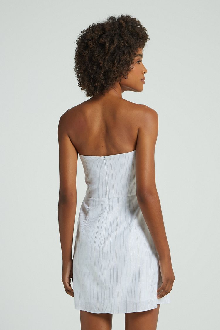 VESTIDO TQC LINHO RISCAS LUREX - BRANCO P - BRANCO - 276064