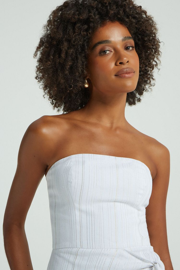 VESTIDO TQC LINHO RISCAS LUREX - BRANCO P - BRANCO - 276074