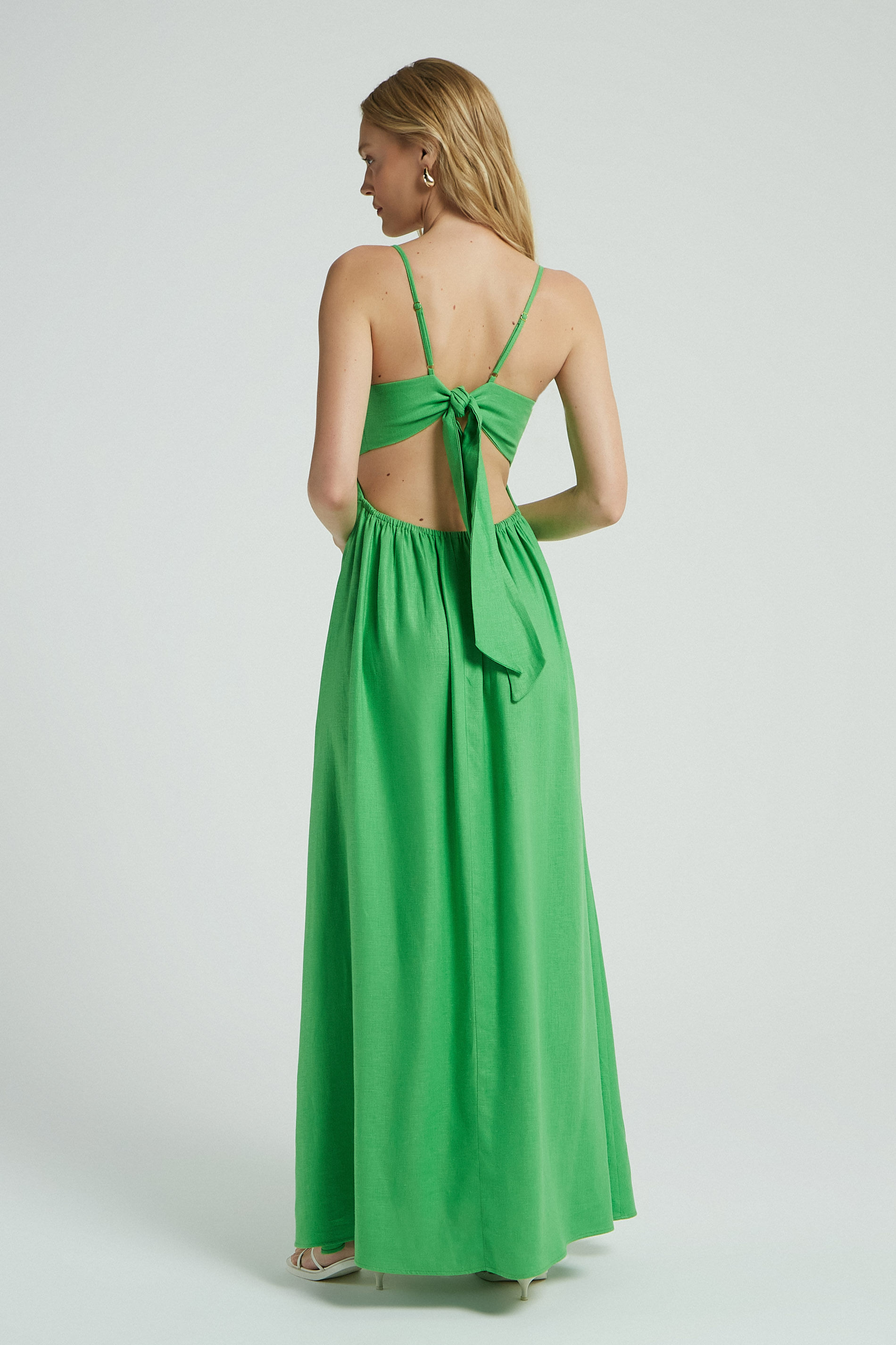 VESTIDO LINHO RECORTE LATERAL-VERDE GG - VERDE - 276434