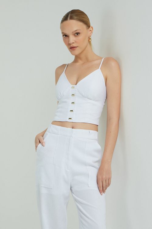 CROPPED LINHO DECOTE METAL BRANCO