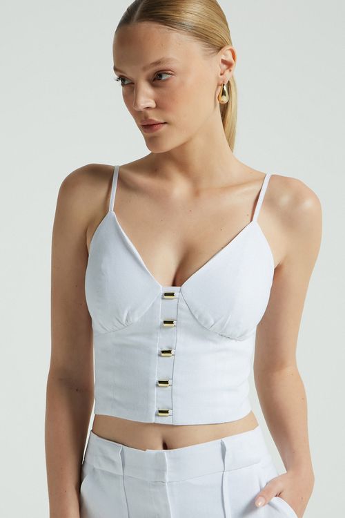 CROPPED LINHO DECOTE METAL BRANCO