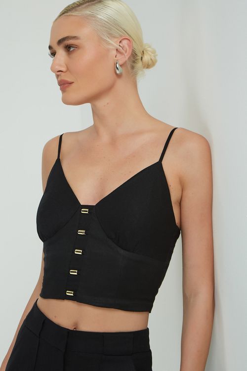 CROPPED LINHO DECOTE METAL PRETO