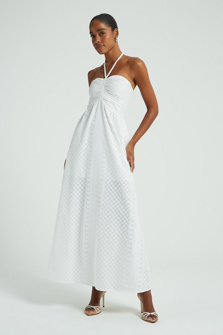 VESTIDO LONGO VISCOSE BORDADA BRANCO PP - BRANCO - 277140