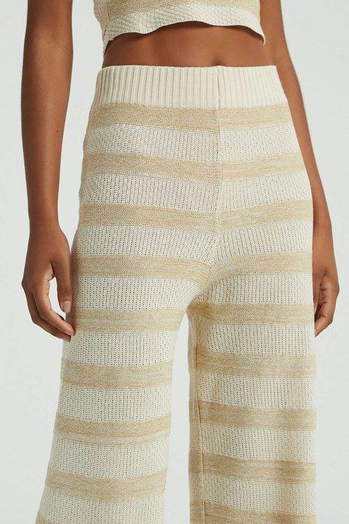 CALCA LISTRAS LUREX TRICOT BEGE / DOURADO