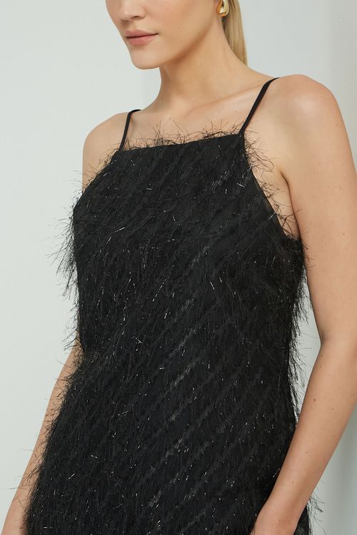 VESTIDO CURTO PELO COM BRILHO-PRETO