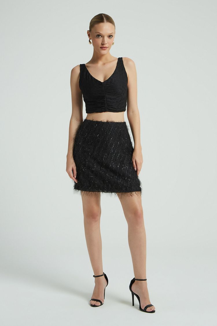 MINI SAIA PELOS BRILHO-PRETO P - PRETO - 278284