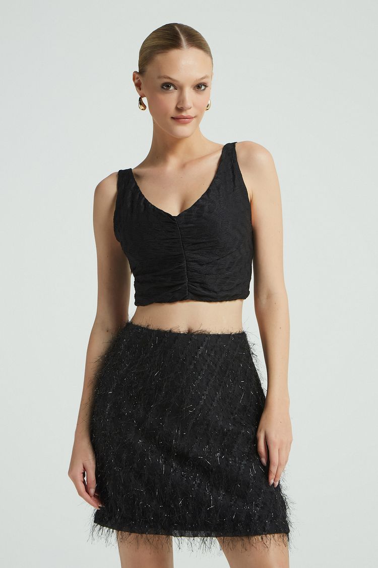 MINI SAIA PELOS BRILHO-PRETO P - PRETO - 278292
