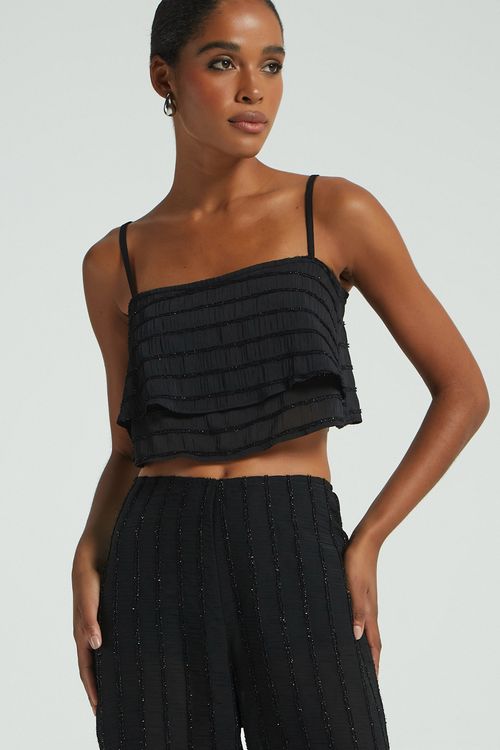 CROPPED LISTRAS BRILHANTES -PRETO