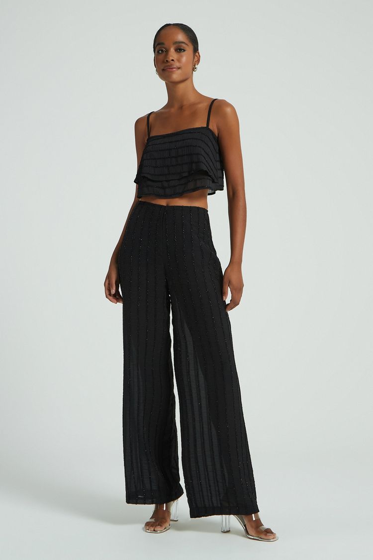 CROPPED LISTRAS BRILHANTES -PRETO P - PRETO - 278322