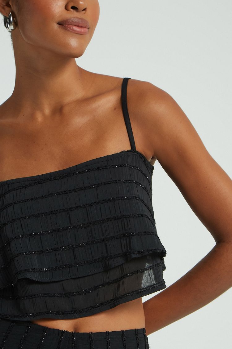 CROPPED LISTRAS BRILHANTES -PRETO P - PRETO - 278326