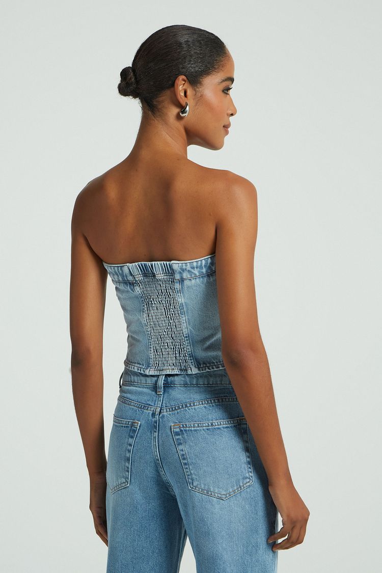 CORSET TOMARA QUE CAIA ABERTURA FRENTE JEANS CLARO P - JEANS CLARO - 278427