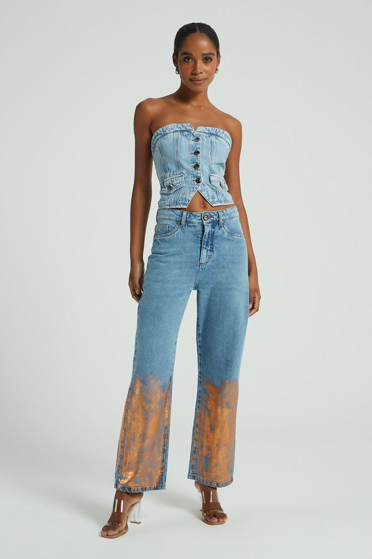 CORSET TOMARA QUE CAIA ABERTURA FRENTE JEANS CLARO P - JEANS CLARO - 278432