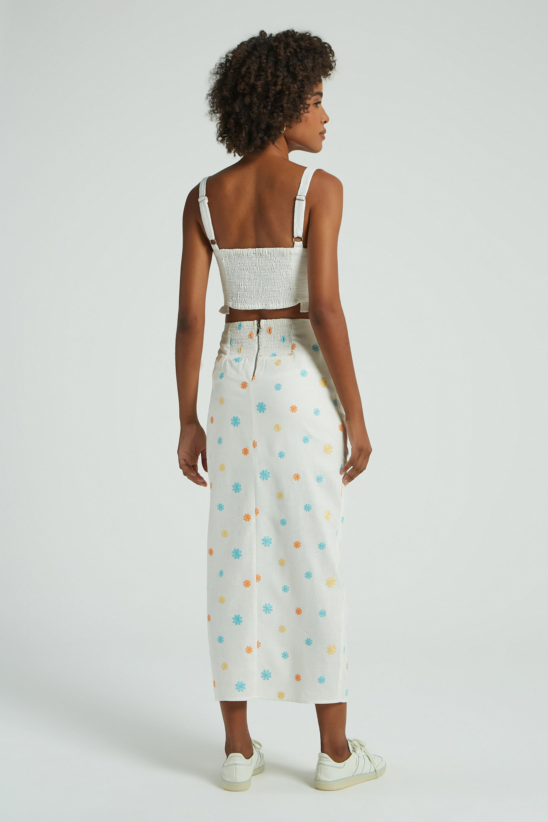 SAIA MIDI TECIDO BORDADO FLORES-CREME GG - CREME - 279020
