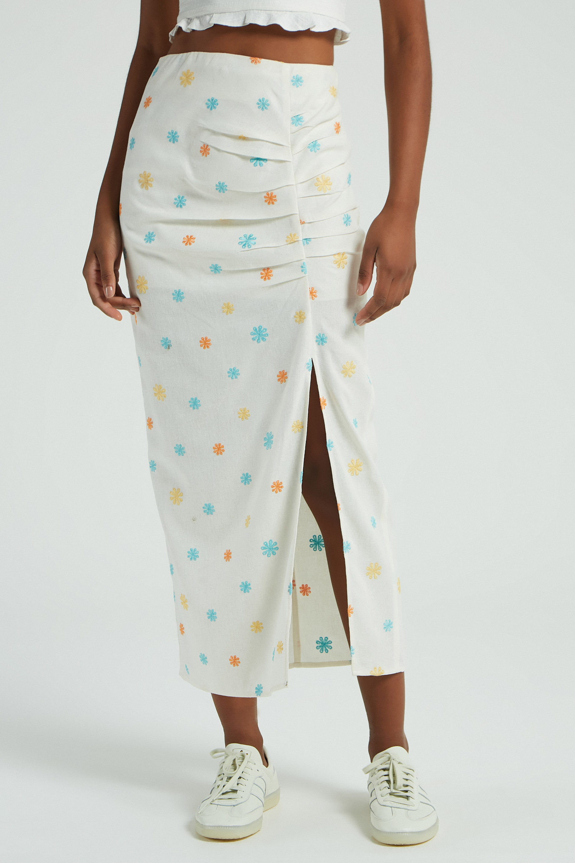 SAIA MIDI TECIDO BORDADO FLORES-CREME GG - CREME - 279025