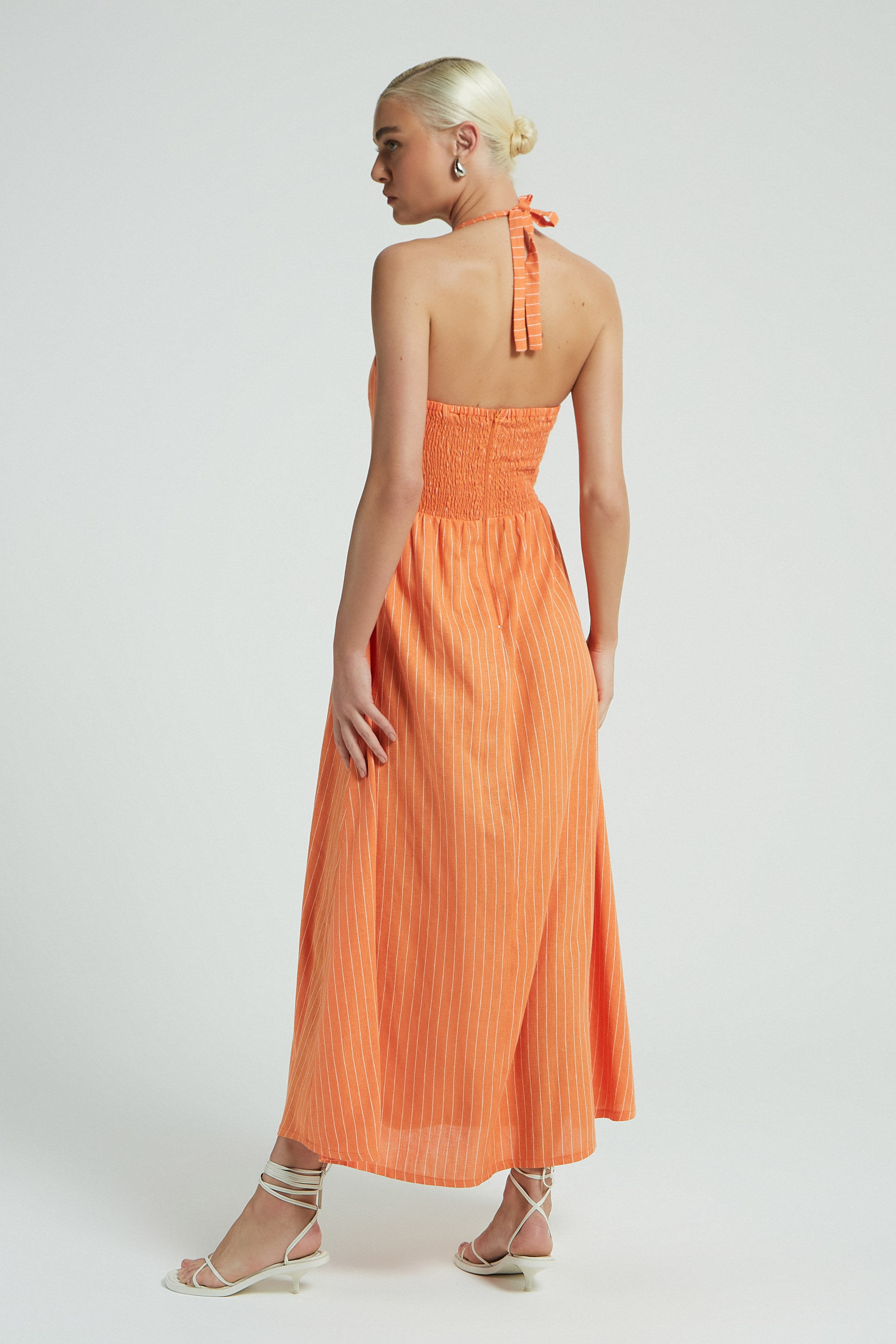 VESTIDO BOJO LINHO RISCA DE GIZ-MANDARIM G - MANDARIM - 279188