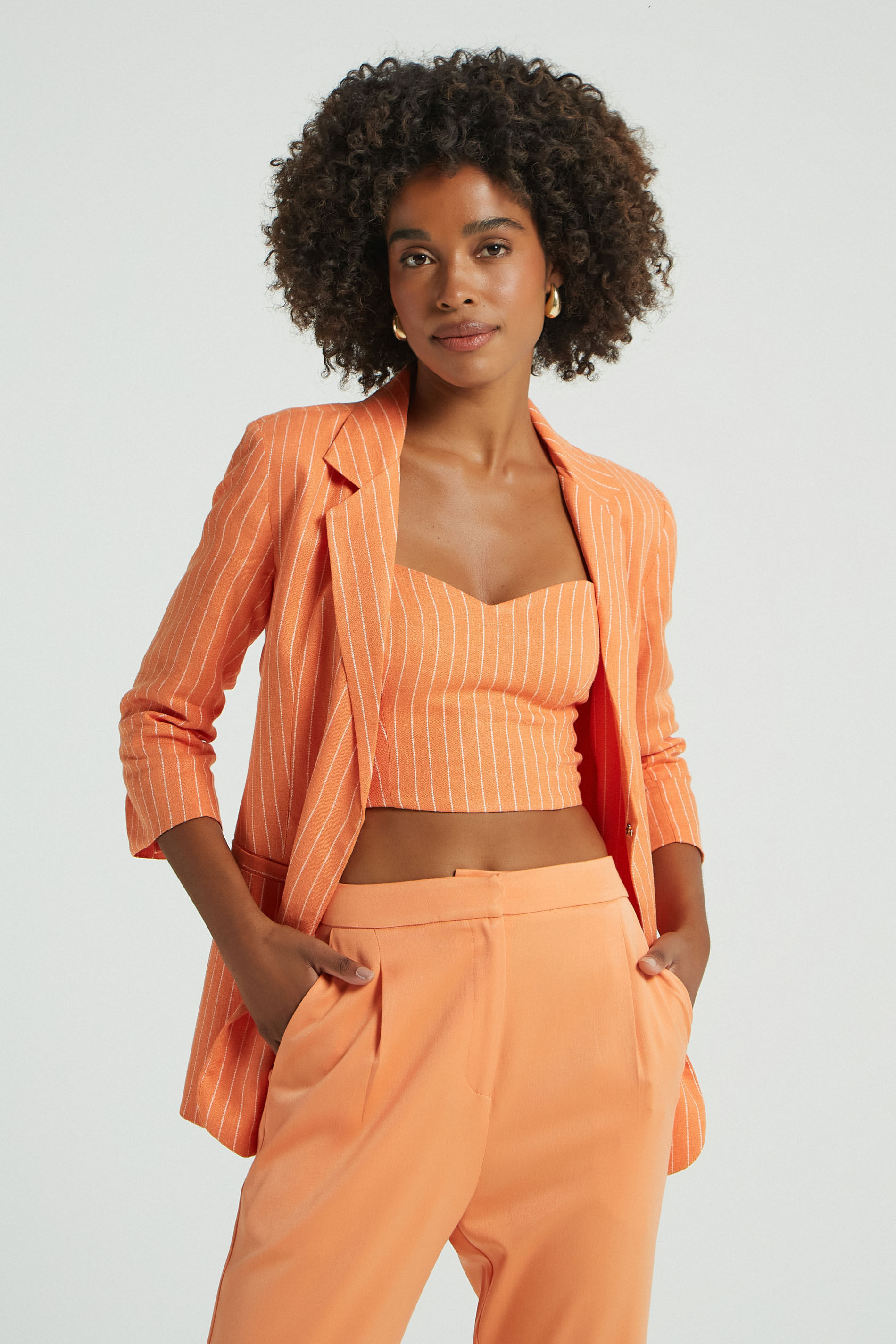 TOP LINHO RISCA DE GIZ COLOR-MANDARIM GG - MANDARIM - 279592