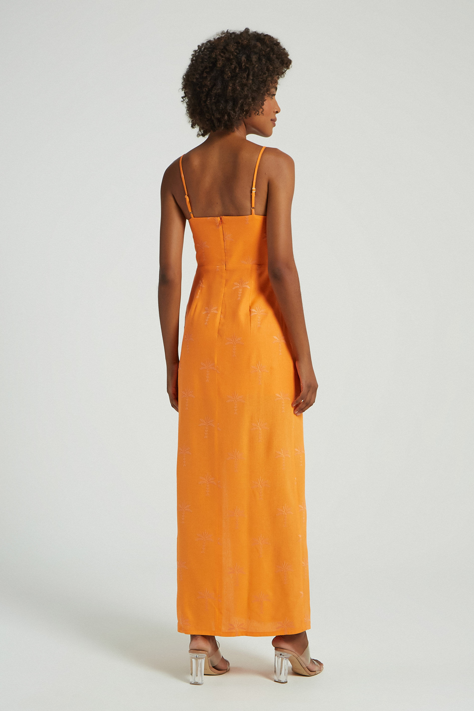 VESTIDO LONGO LINHO COQUEIROS-MANDARIM M - MANDARIM - 279620
