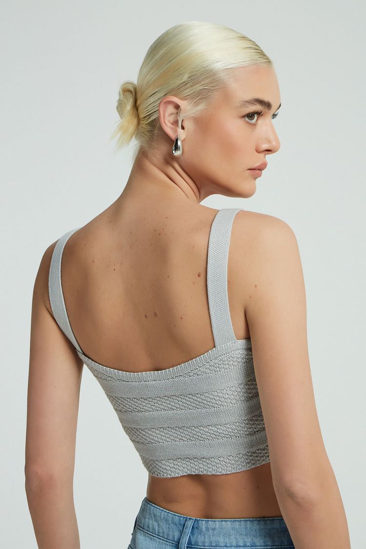 TOP LISTRAS LUREX TRICOT CINZA / PRATA M - CINZA / PRATA - 280022