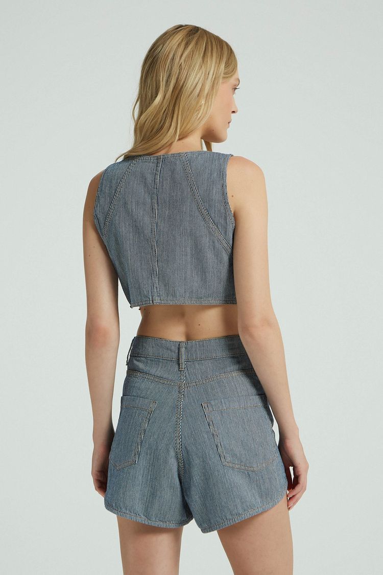 COLETE RECORTES LISTRADO JEANS GG - JEANS - 280081