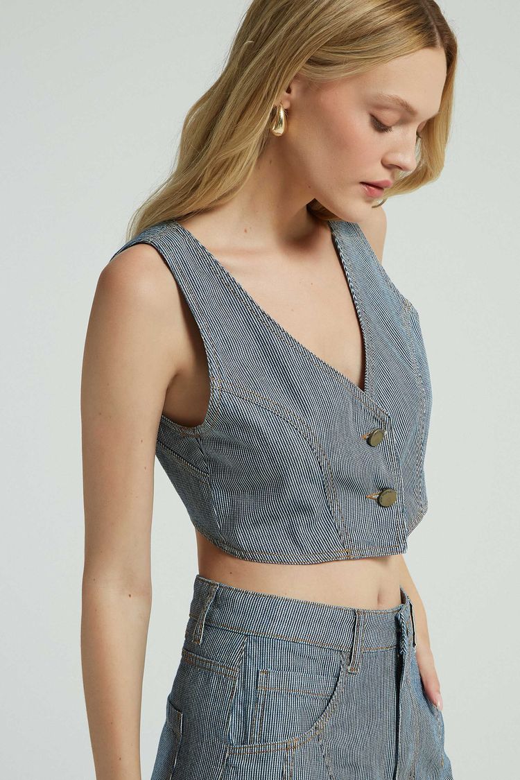 COLETE RECORTES LISTRADO JEANS GG - JEANS - 280091