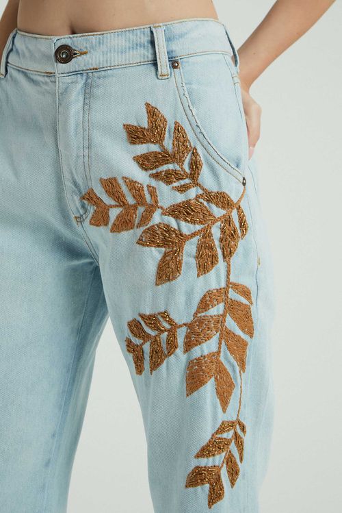 CALCA JEANS FLARE BORDADA JEANS