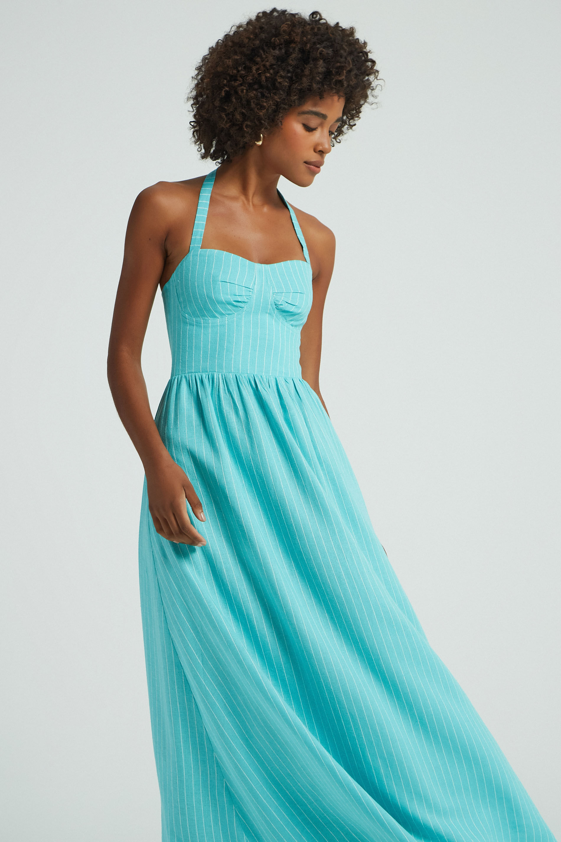 VESTIDO BOJO LINHO RISCA DE GIZ-PISCINA P - PISCINA - 280328