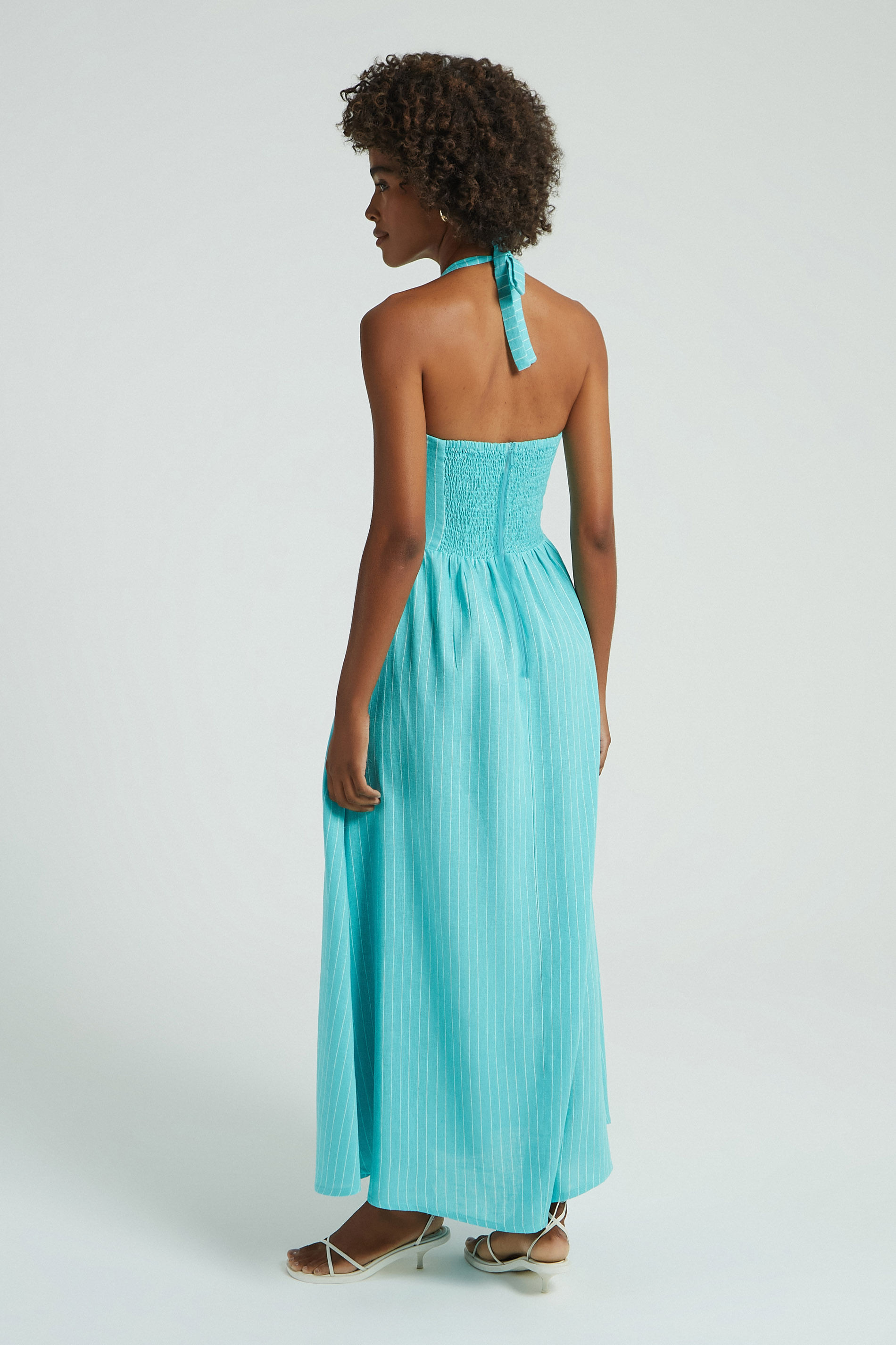 VESTIDO BOJO LINHO RISCA DE GIZ-PISCINA P - PISCINA - 280333