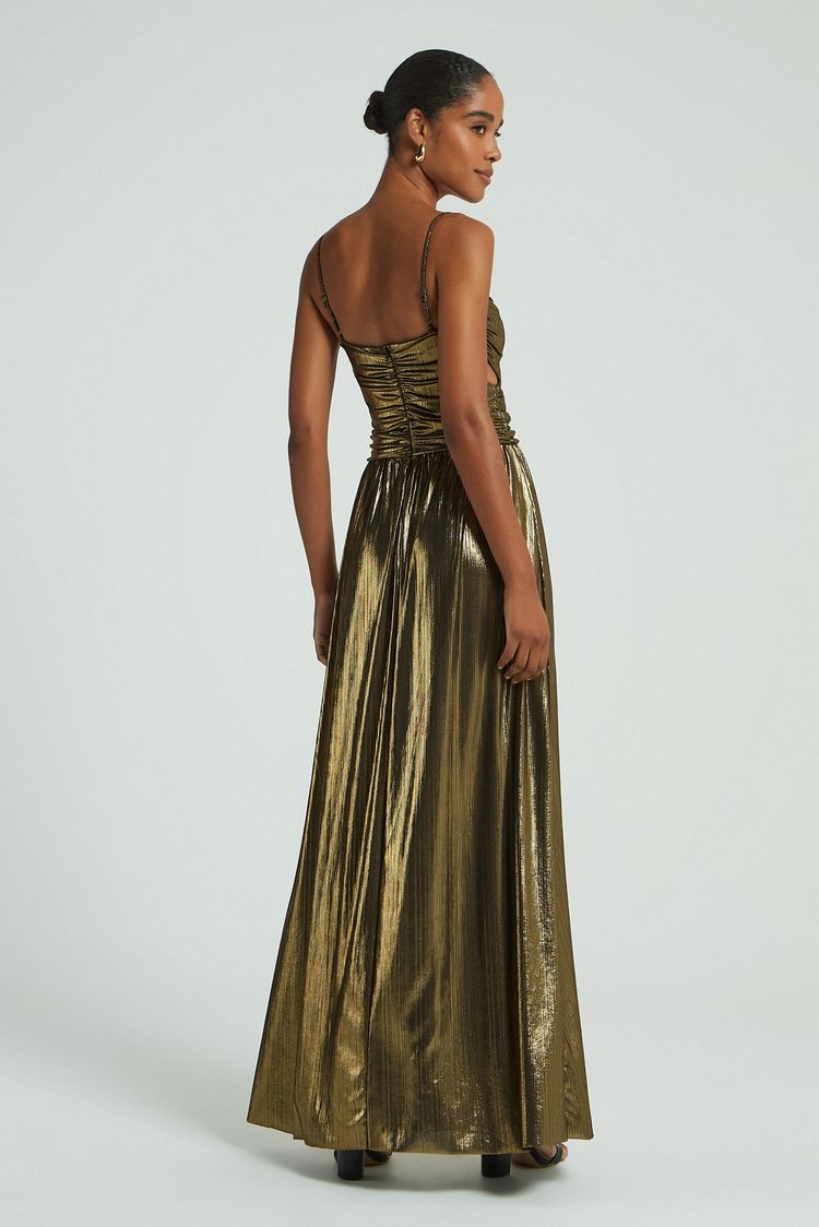 VESTIDO DECOTE CRUZADO OURO-DOURADO M - DOURADO - 280395