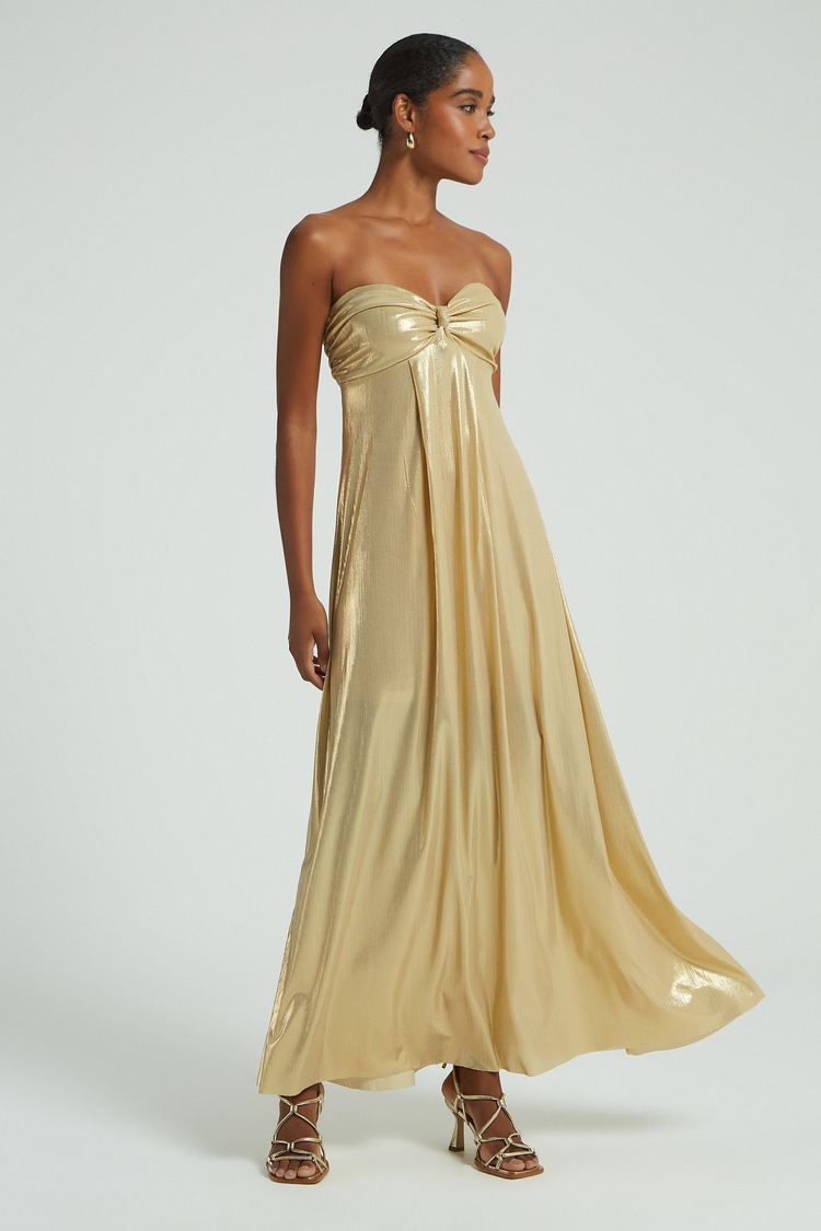 VESTIDO LONGO NO BUSTO-DOURADO PP - DOURADO - 280398